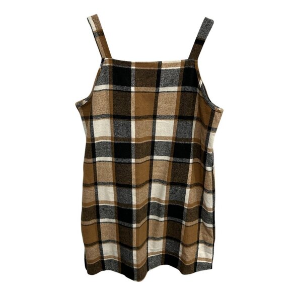Sleeveless Plaid Pinafore Dress Pockets Brown Black Jumper Sz 1XL - Picture 2 of 11